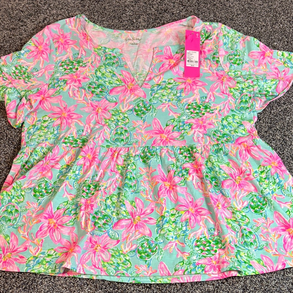 Lilly Pulitzer Pink and Green Floral Blouse